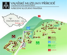 Mapa, Valašské muzeum - vstup po celém areálu se psy povolen